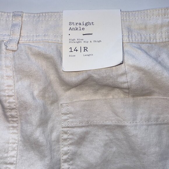 A New Day Pants Womens 14 Beige Linen Blend Straight Ankle High Rise Cargo - Picture 4 of 10